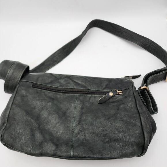 Great American Leather Works Green Leather Handbag Crossbody Shoulder Bag Grunge - Picture 5 of 12